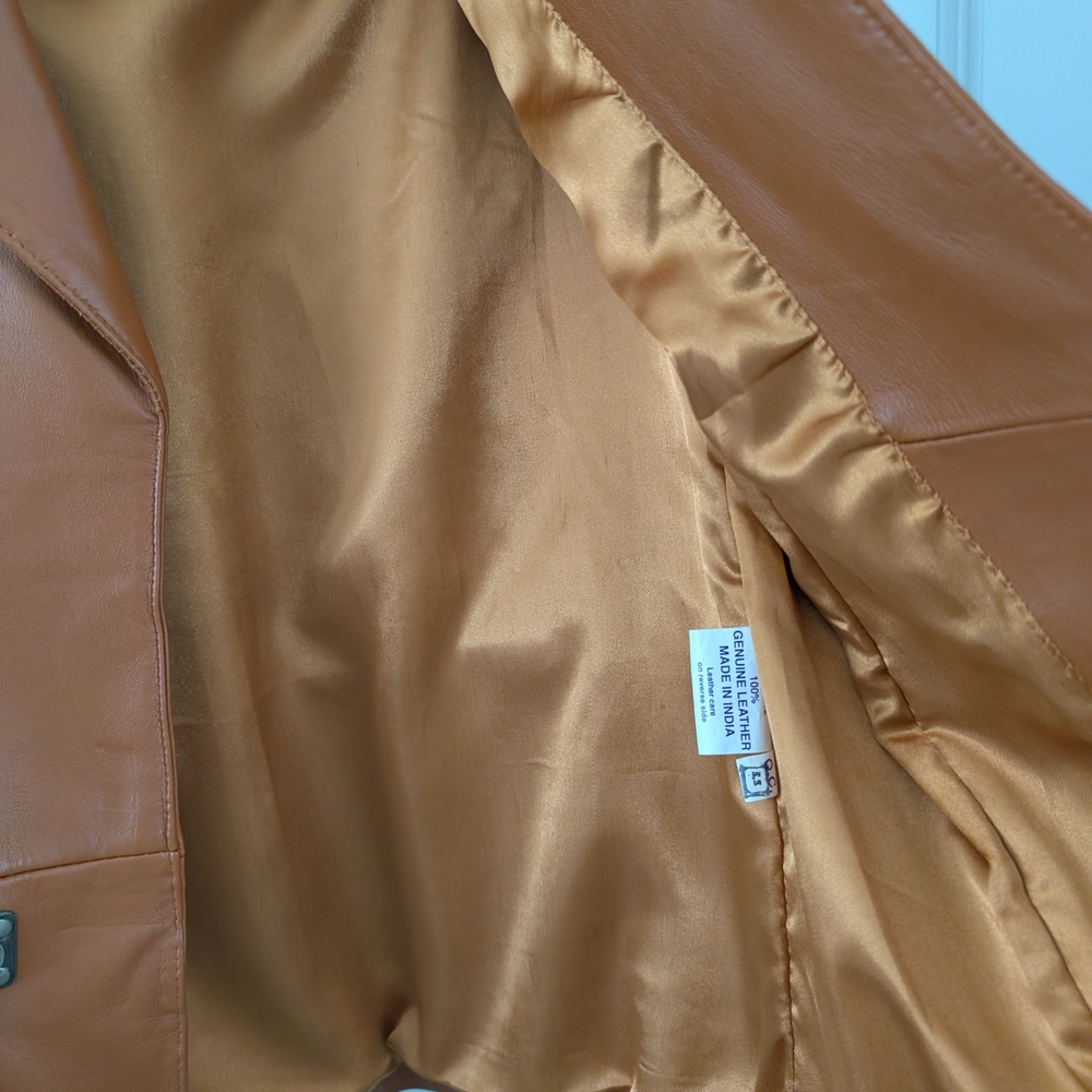 Vintage University Of Texas Co- op Women Burnt Orange Leather Blazer Size XS - Picture 5 of 10
